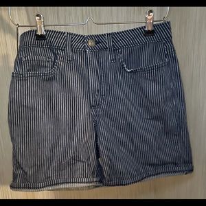 Stripped shorts. Med-rise. Longer style.